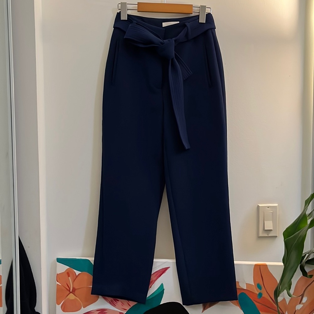 High-waisted belted crepe pants from Wilfred.